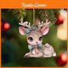 Christmas Acrylic Car Pendant With Butterfly Knot Bell Print Deer Decor For