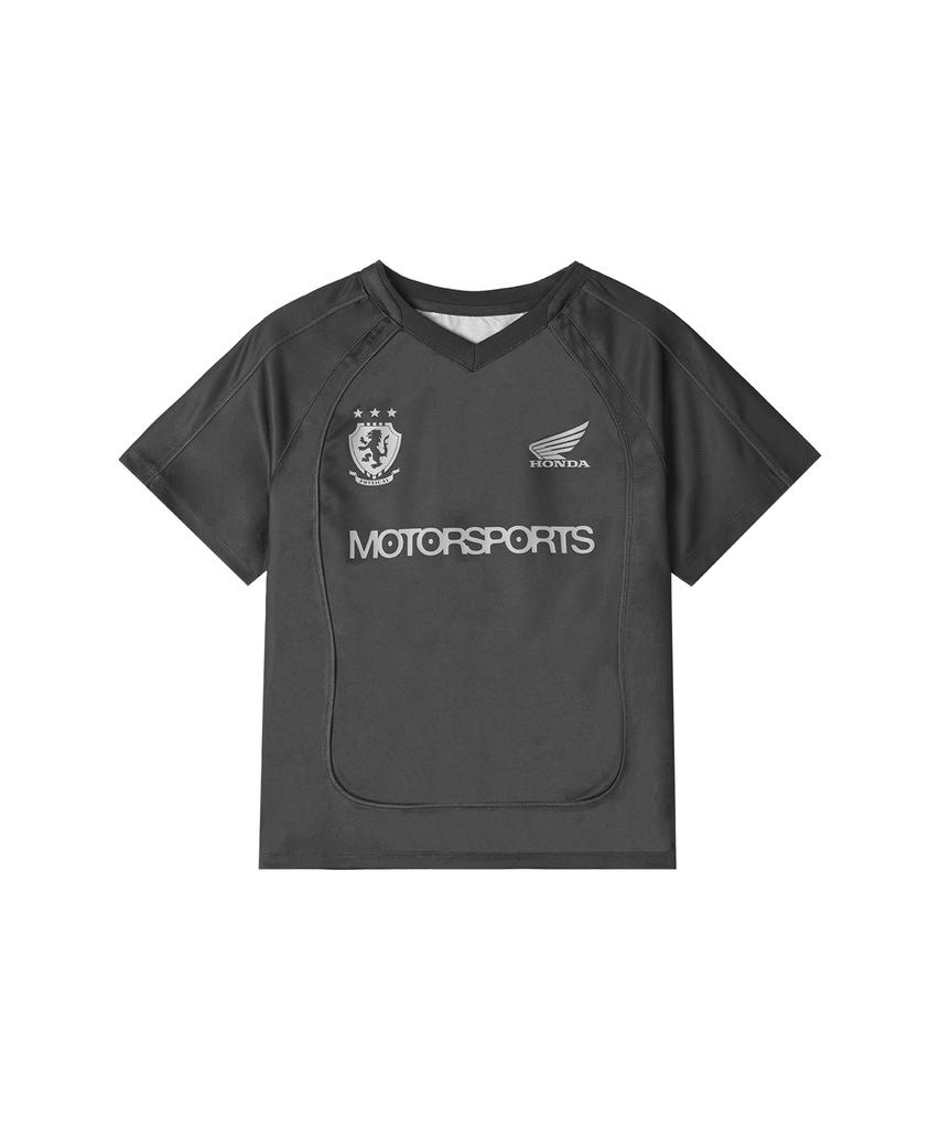 PHYPS MOTORCYCLE Womens Mesh Crop Football Tee Charcoal