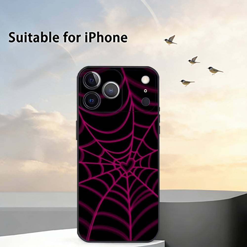Cool Spider Web H-Heart Phone Case For iPhone 17, 16,15,14,13,12,11 Plus,Pro Max, Others Soft Black Cover