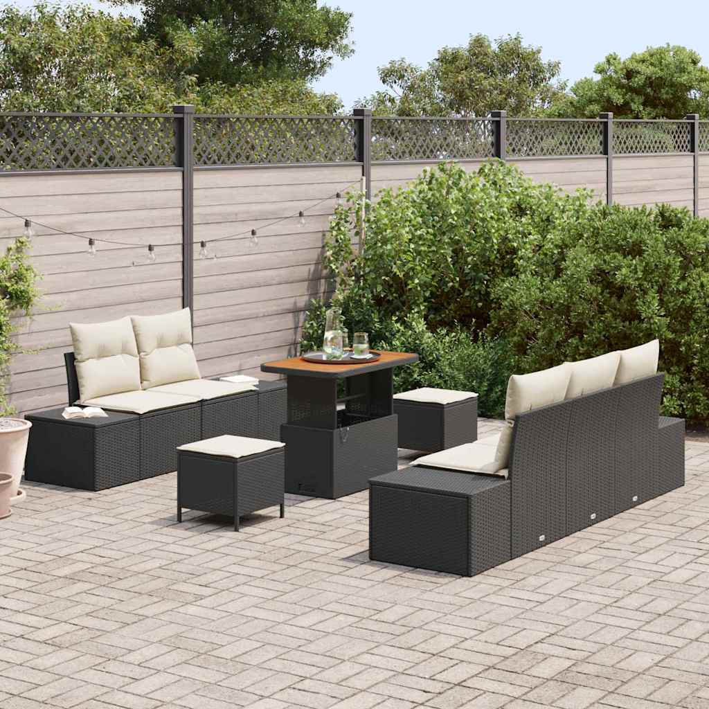 Garden Sofa Set with Cushions 8 pcs Black Poly Rattan