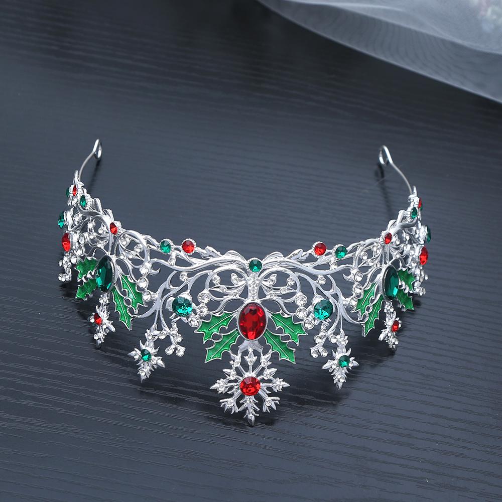 1 Stück Mode Weihnachts-Tiara mit Schneeflocken Haarkrone Stechpalme Edelsteine Aufwändiges Festliches Design Perfekt für Weihnachtsfeiern Cosplay