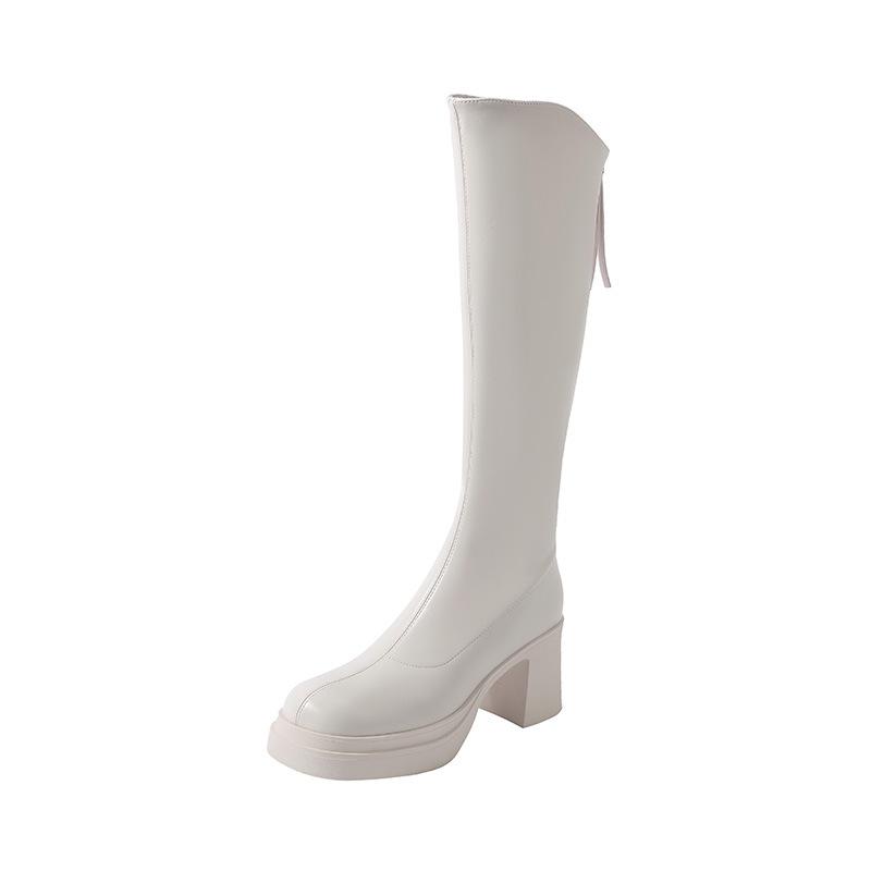 White Platform Knight Boots Women's 2025 Autumn and Winter New Knee Boots Thick High-heeled Temperament Thin Boots