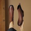 Vintage Women Ankle Boots Autumn Winter New Genuine Leather Elastic Band High-heel Shoes Woman Casual Retro Motorcycle Boots