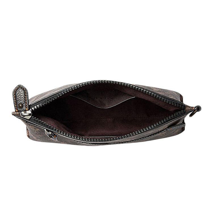 Coach Charlie Pouch 23 Horse And Rocket Print Zipper Closure Coated Canvas And Pebble Leather Clutch Medium Women clutch Brown 86105-V5AA8