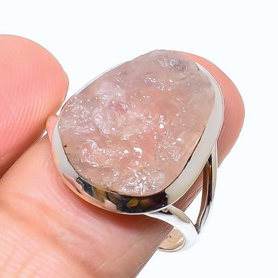 Natürlicher Morganit Rohedelstein 925 Sterling Silber Geschenkring S.9.5 T0y20