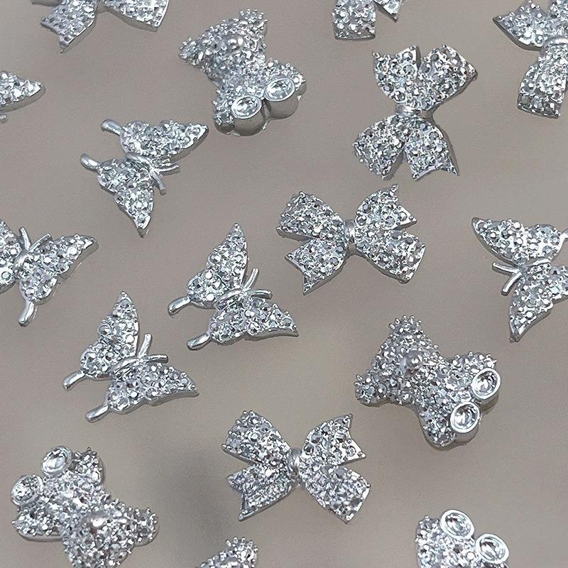10Pcs Cute Bear Bow  For Nails Heart Shaped  3D Nail Art Charms Diy Manicure Decoration