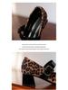 Leopard Print Cashmere Patchwork Square Toe Chunky Heel Mary Jane Shoes with Ankle Strap for Women - Spring/Autumn Retro Style.
