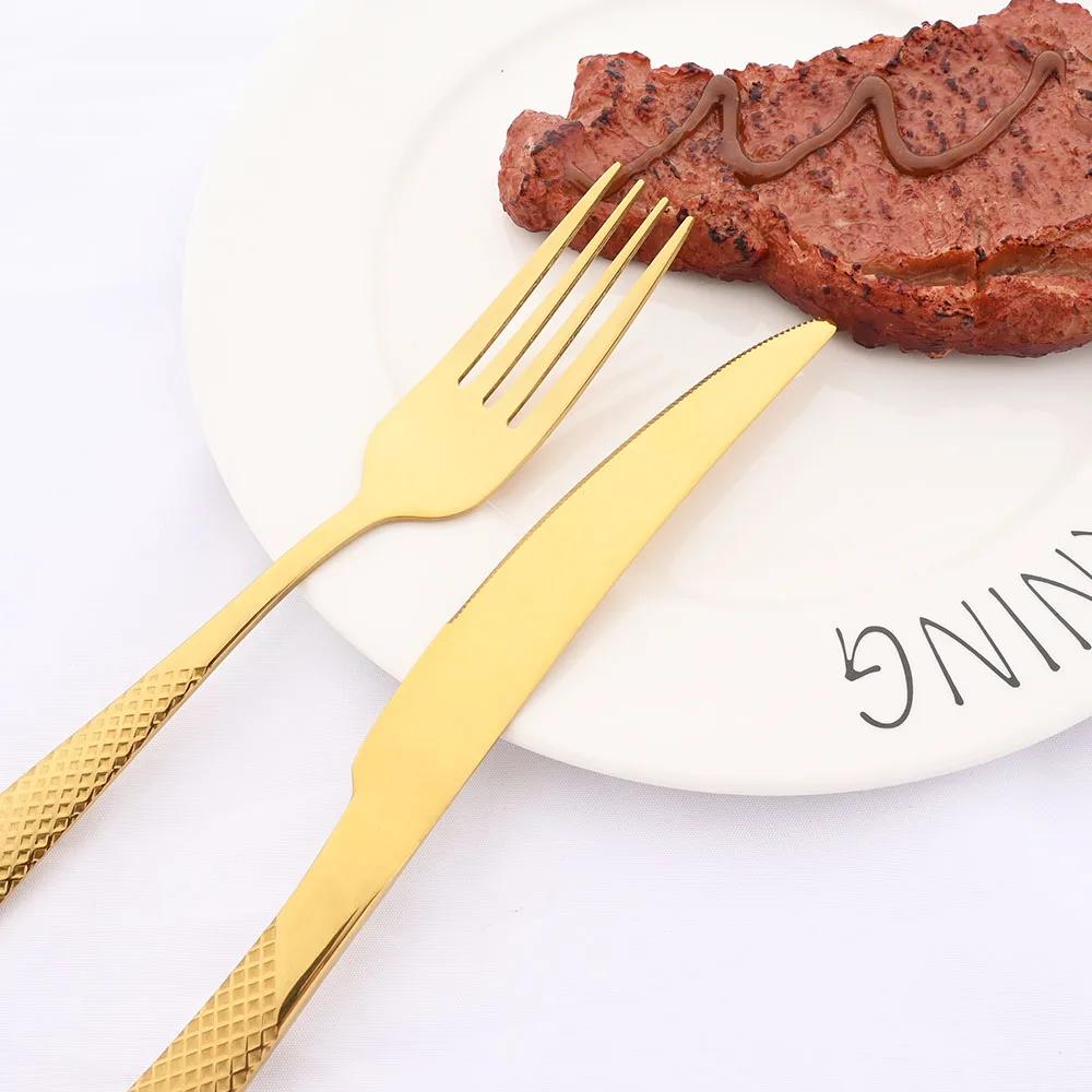 20Pcs Stainless Steel Flatware Cutlery Set Dinner Gold Dinnerware Set Steak Knife Fruit Fork Spoon Kitchen Tableware Set
