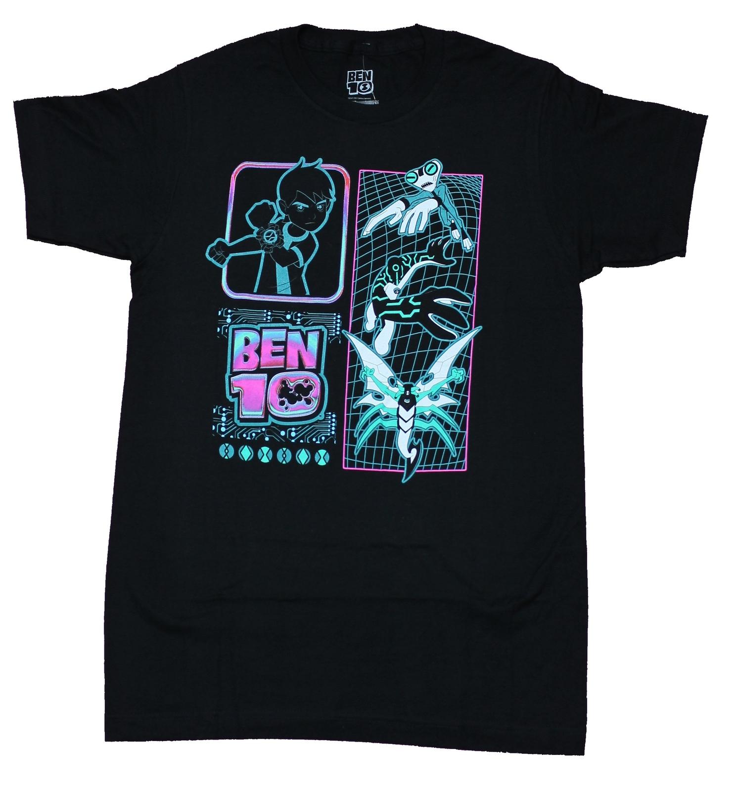 Ben 10 Adult New T-Shirt - Alien Transformations Over Grid Logo S