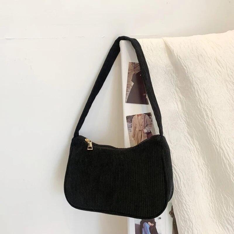 

Ретро-сумка через плечо женская сумка-полумесяц, модные однотонные маленькие сумки для женщин, новая вельветовая сумочка на молнии чёрный