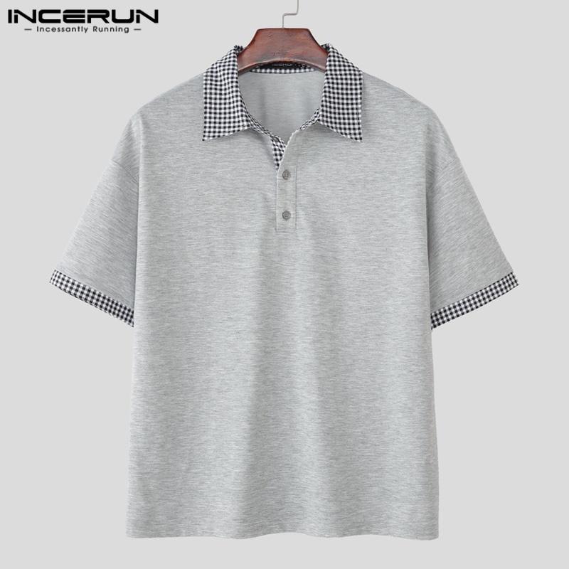 INCERUN Two Pieces Men Lapel Neck Short Sleeve Plaid T-Shirt Long Straight Pants Sets Outfits