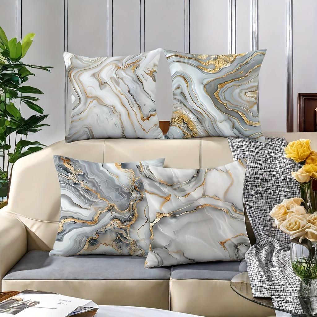 White gray gold geometric pattern cushion cover home decoration pillowcase bedroom living room polyester cushion cover