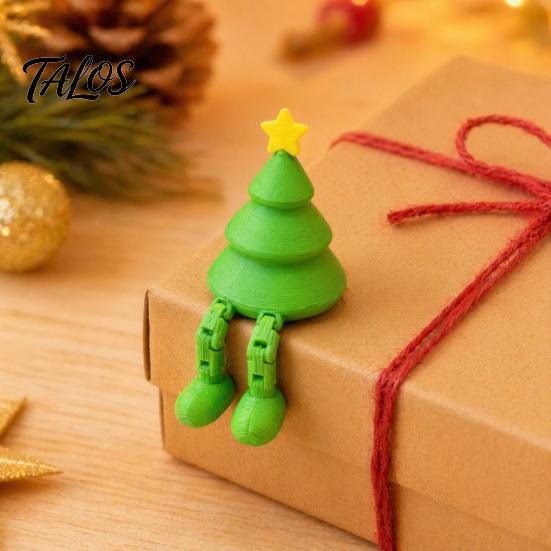 PLA Tree Ornament Christmas Figurine with Articulated Legs, 3D Printed Xmas Holiday Statue, Mini Desk Decoration for Home Office Shelf Green Decor