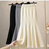 Women's Autumn Winter Elegant Solid Color Knit Midi Slim Fit Flattering Pencil Mermaid Skirt