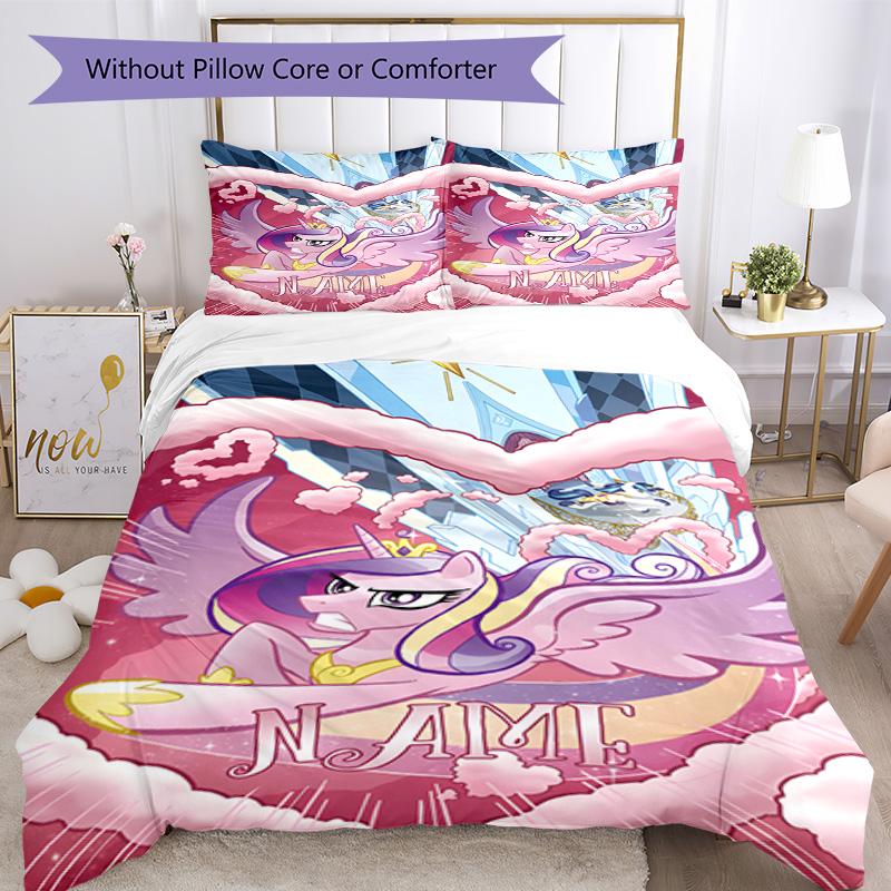 Little Pony (13) Customize Your Name Bedding Set Breathable Duvet Cover with Pillowcases Home Decoration Birthday Gift