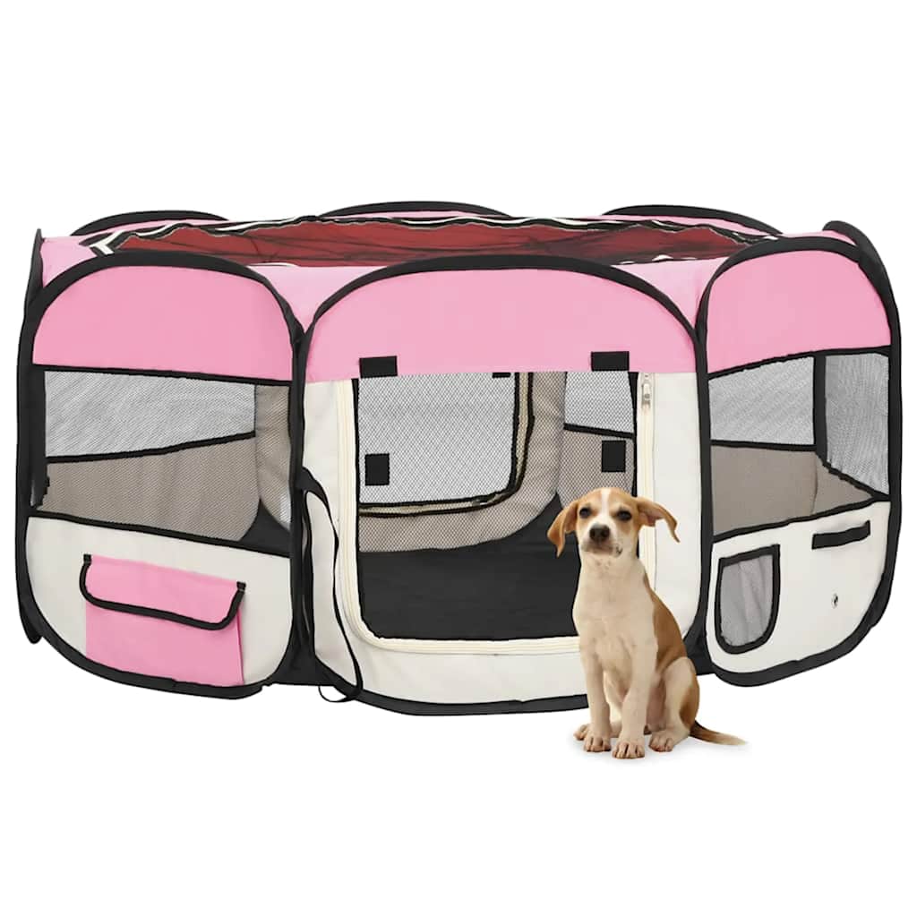 Vidaxl Faltbarer Hundekäfig, Mit Tasche, Rosa, 145X145X61 Cm