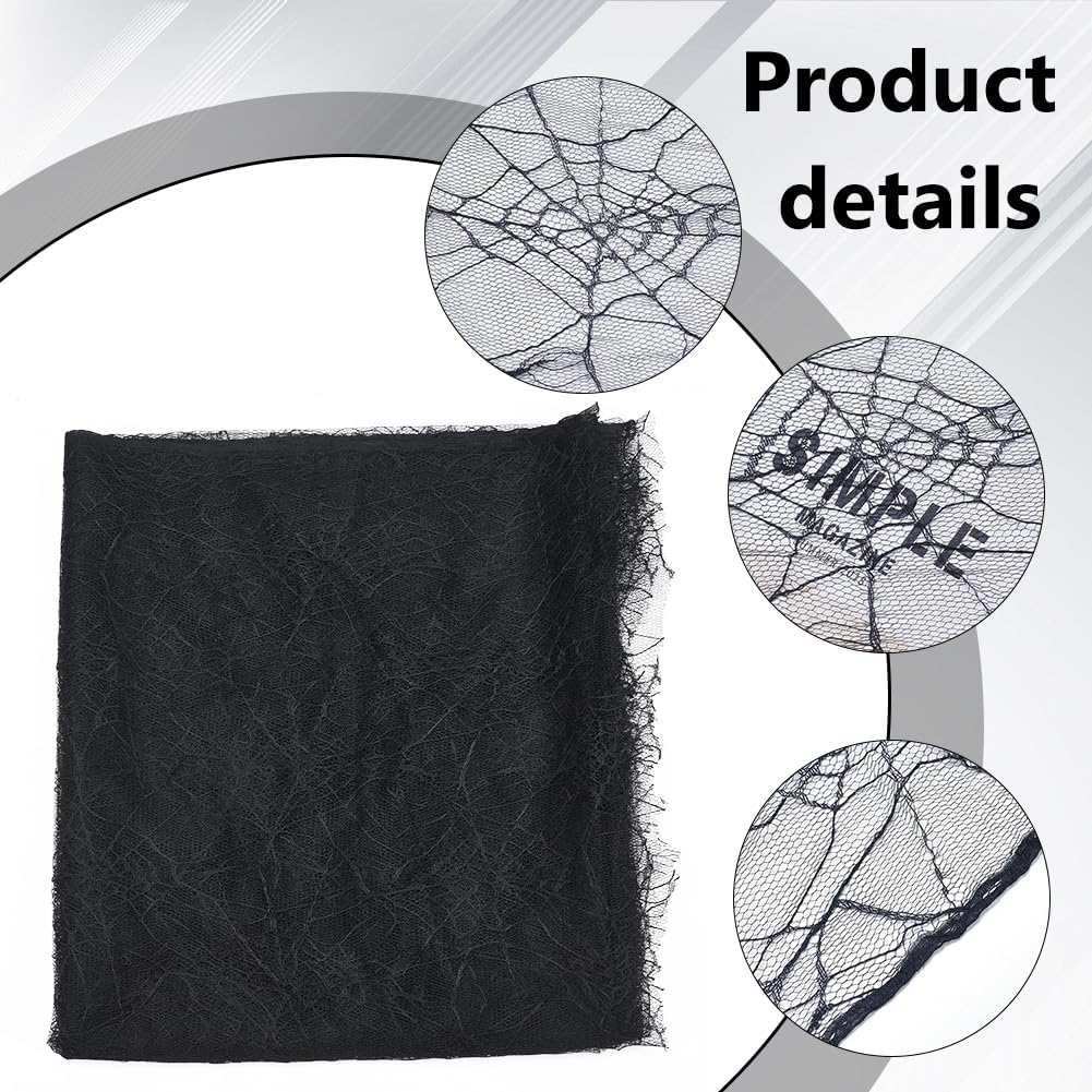 PH PandaHall 70x62 Inch Spider Web Lace Fabric, Black Lace Web Embroidered Lace Sewing Fabric Tablecloth Fabric Lace for DIY Dress Party Overlay