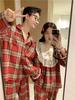 Korean Couple's Red Plaid Lace Long Sleeve Pajamas
