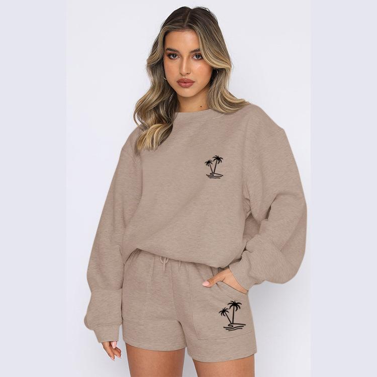 Foreign trade new round neck women's sweater suit casual sports suit hooded fashion fleece sweater trendy clothes
