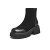 Autumn and winter new elastic thin boots thick heel boots fashionable versatile thick-soled British style mid-tube boots medium heel women's boots