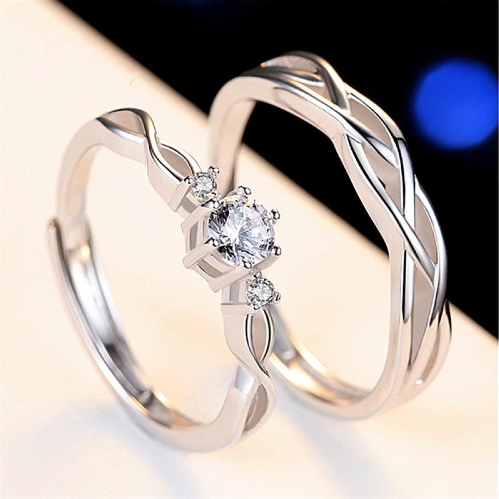 1 Pair Twist Copper Plated Platinum Resizeable Couple Rings Men Women Adjustable Overlap Opening Finger Jewelry