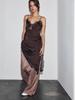 European & American Style Women's Sexy Lace Patchwork Asymmetrical Spaghetti Strap Dress