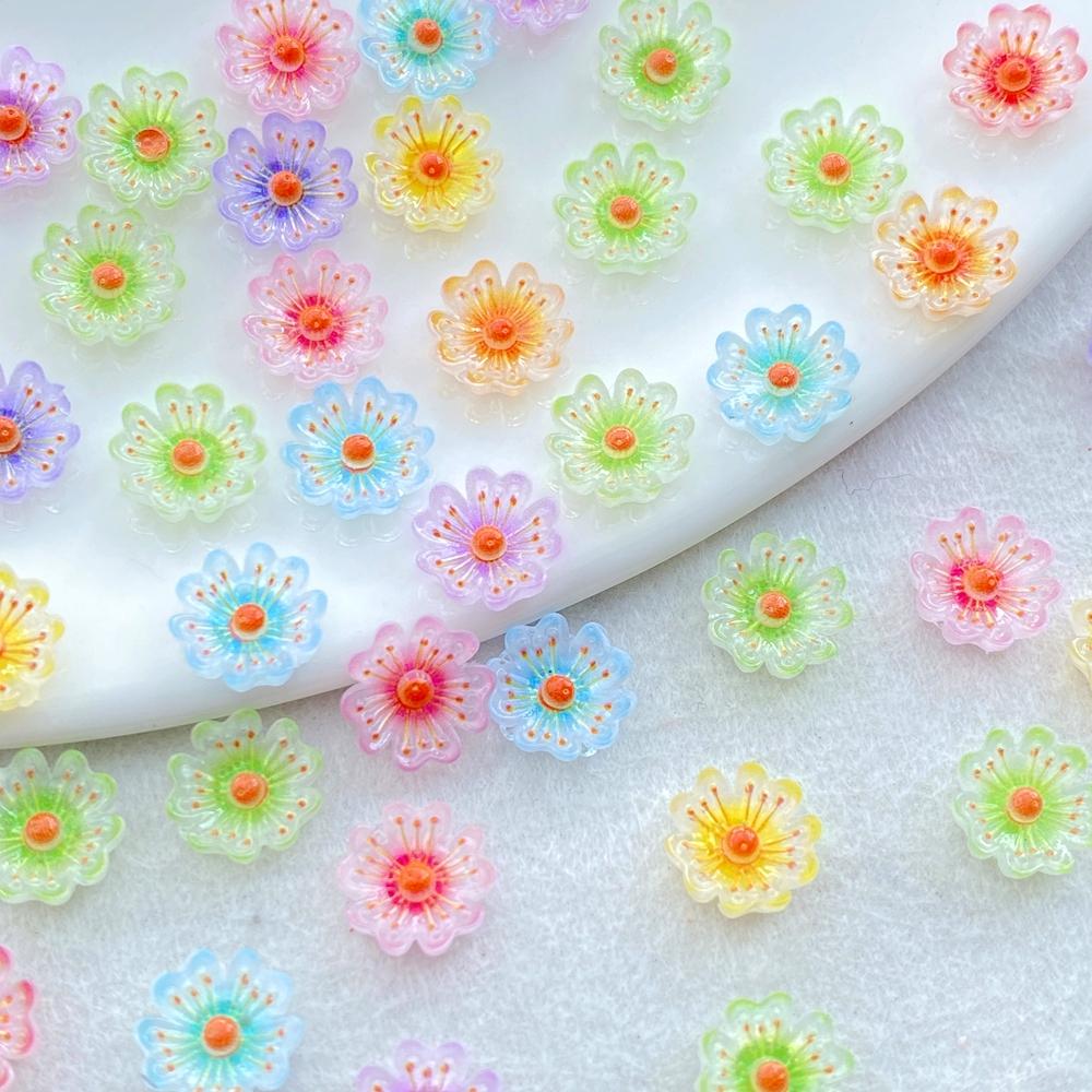 100pcs Resin Mini Crystal colored sparkling cherry blossoms, peach blossoms Nail Rhinestone DIY Scrapbook Christmas Crafts