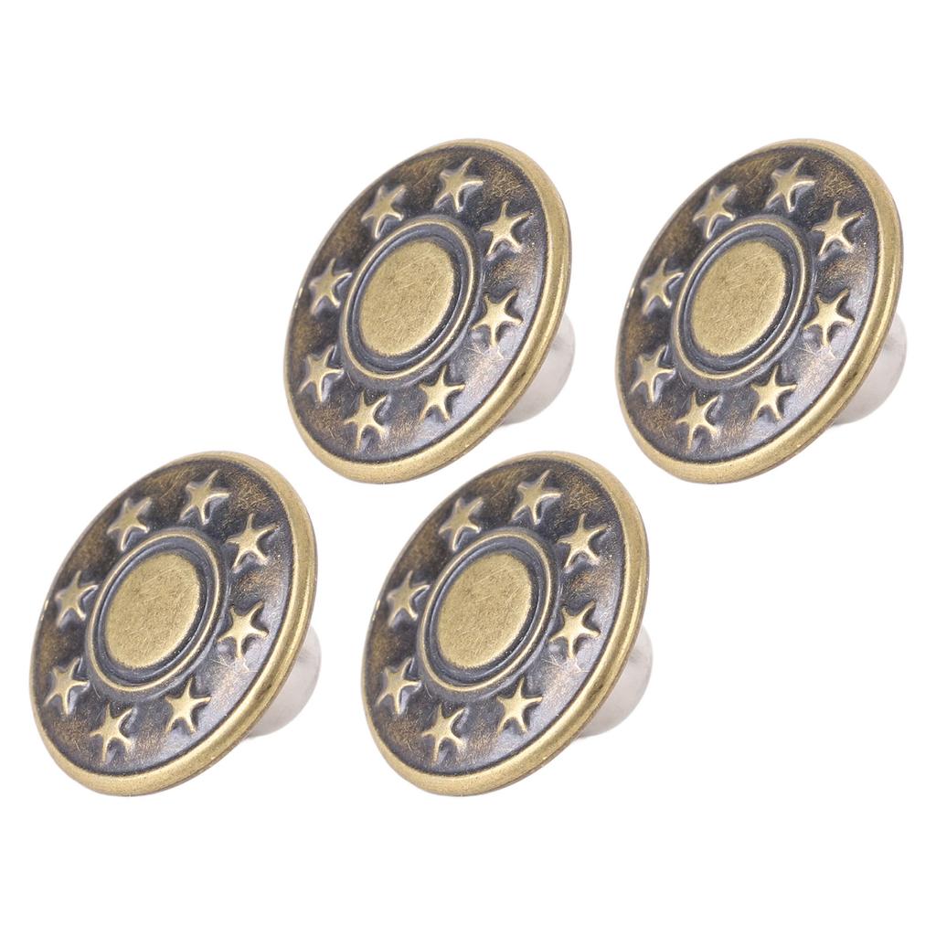 50 Sets Pants Button 17mm Bronze Circle Star Pattern Stainless Steel Pants Rivets with 2x6.5mm