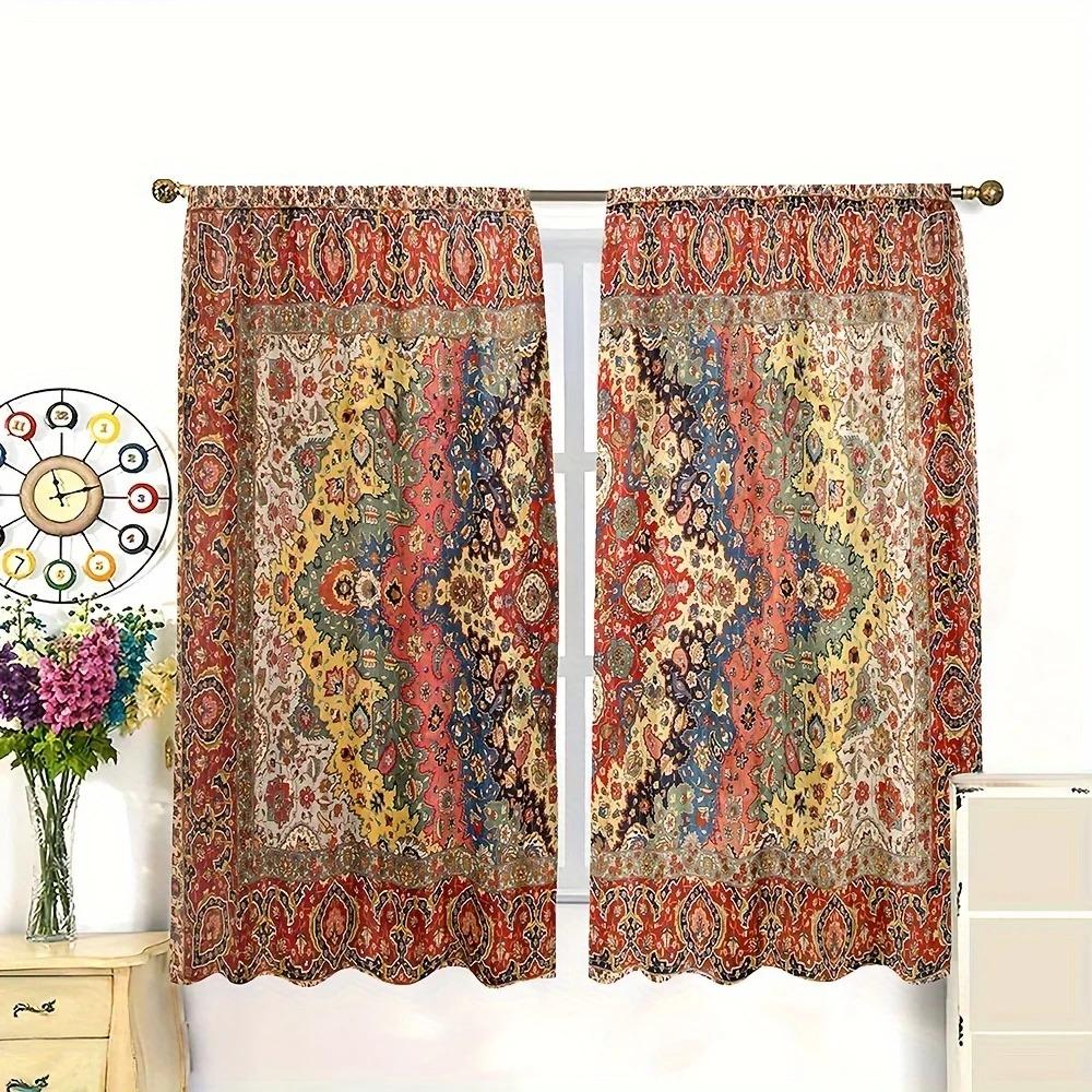 2-Piece Boho Vibrant Color Chic Geometric Curtains Light Filtering for Living Room Bedroom Kitchen Stylish Aesthetic Curtain
