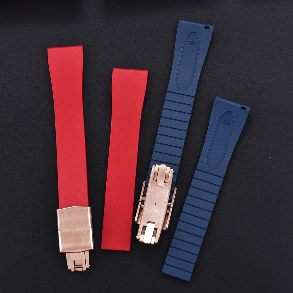 New Fluoro Rubber Watch Band CTS FKM Strap 16 18 19 20 21 22mm Cut to Size Fast Release Adjustable Universal Rose Gold Buckle