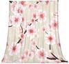 Cherry Blossom Throw Blanket Branches Flower Print Fleece Flannel Blanket Japanese Style Soft Fuzzy Blanket for Sofa Couch Bed