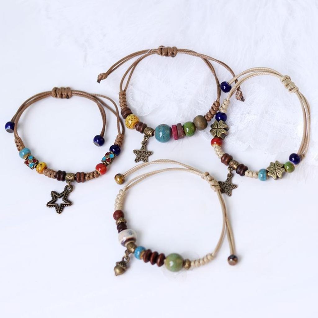 Fashionable Bracelet Ethnic Ceramic Beaded Bangles Handcrafted Woven Strings Exquisite and Eye Catching Wrist Decoration