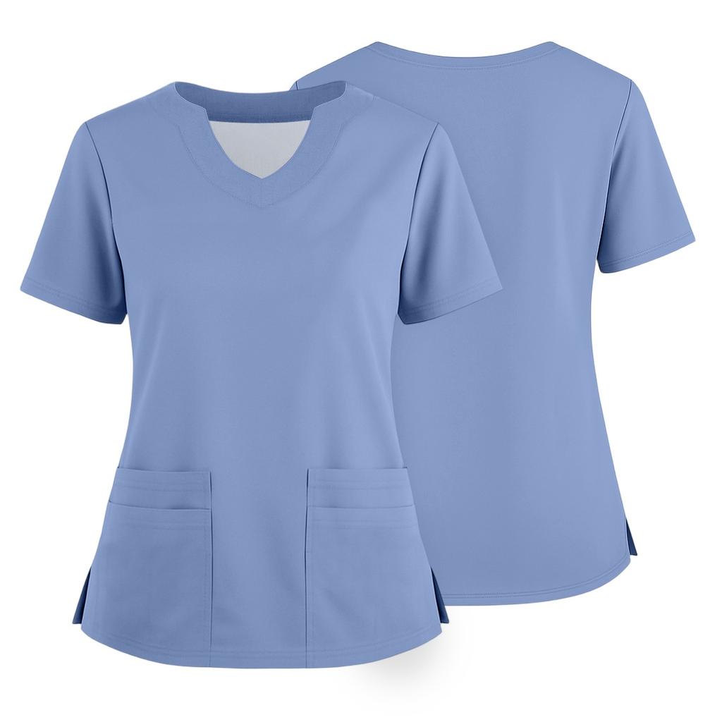 Women's Short Sleeved Solid Color V-neck Buttonable Side Slit Top T-shirt