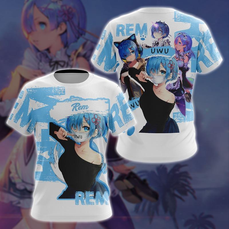 Anime Re:Zero Starting Life In Another World Rem Unisex Plus Size Loose Breathable Short-Sleeve