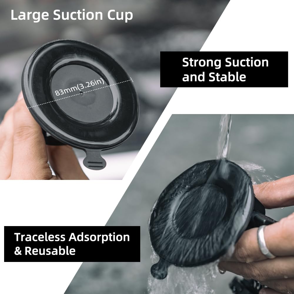 SUREWO Pocket 3 Suction Cup Mount, Car Mount Windshield Dash Holder Kit with Expansion Adapter for DJI Osmo Pocket 3, Go Pro Hero 131211109876, DJI