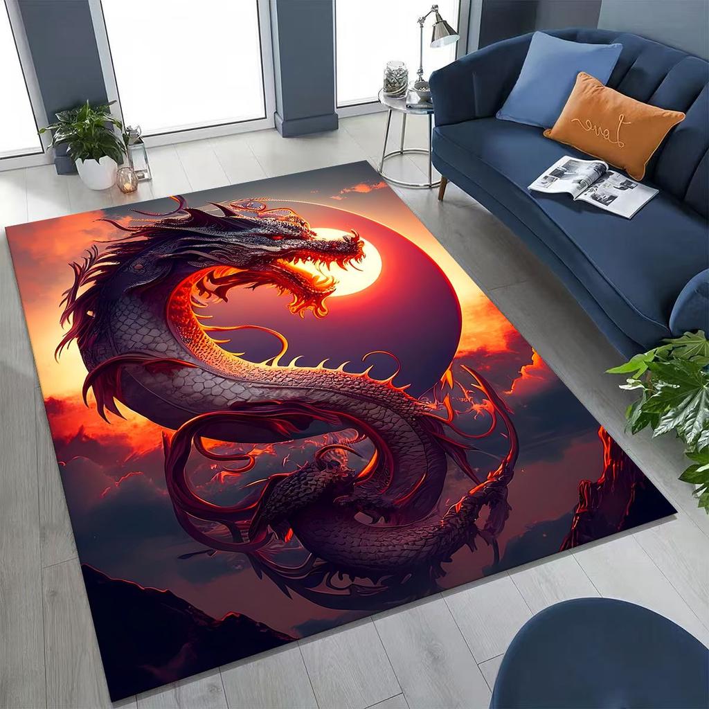 Magic Dragon Mythology Art Chinese Loong Cartoon Rug for Bedroom Living Room Sofa Home Doormat Decor, Large Non-slip Floor Mat