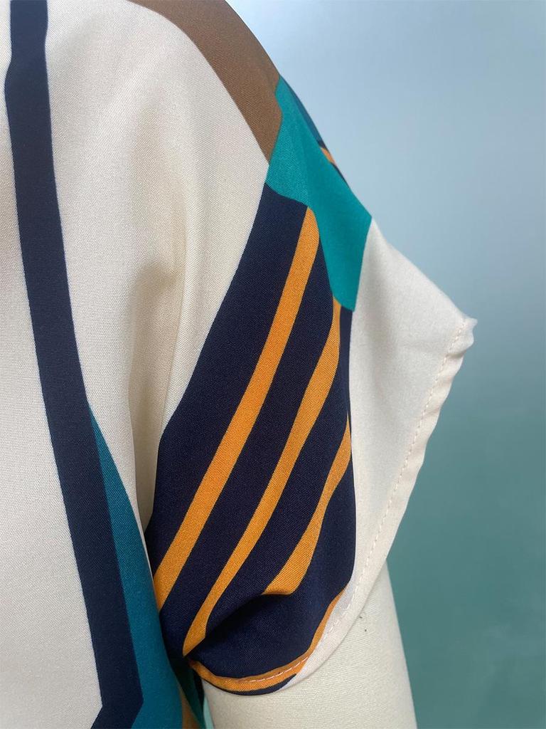 Women's Color-Blocked Holiday V-Neck A-Line Dress - European & American Style