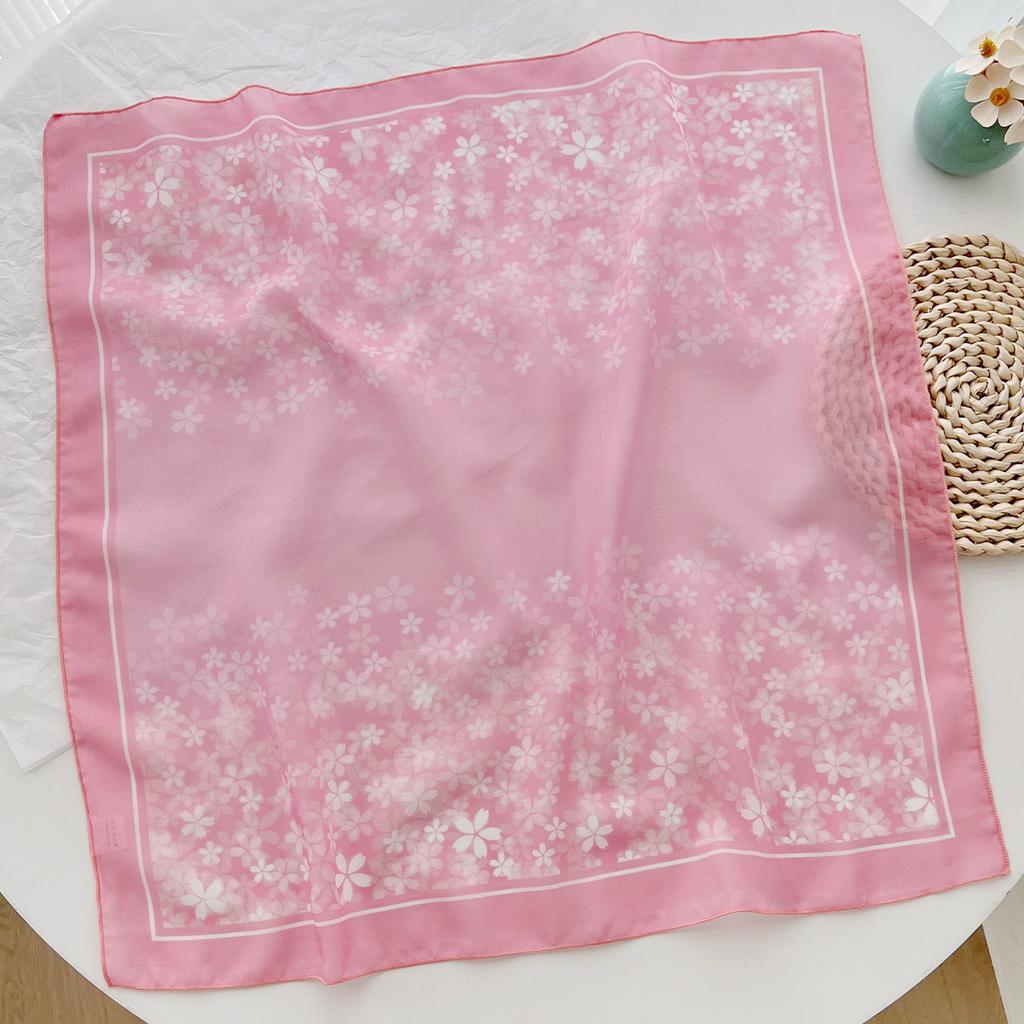 French Sweet and Cute Cotton and Linen Silk Scarf Women's Summer Floral Square Scarf Thin High-end Bag Head Tied Hair Streamer Decoration