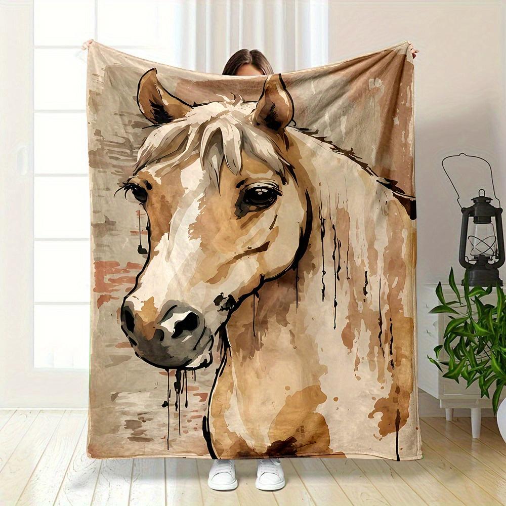 

Soft & Cozy Flannel Throw Blanket with Light Yellow Horse Art Print - Perfect for Couch, Bed, Office Naps, and Travel - Easy Car 75cmx90cm
