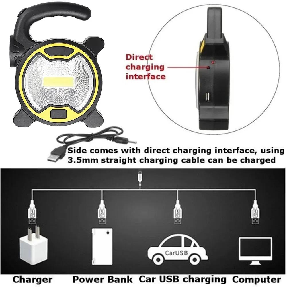 Portable Battery COB LED Work Light - Hand Flashlight for Outdoor Tent Camping (Handle Included, Battery Not Included)
