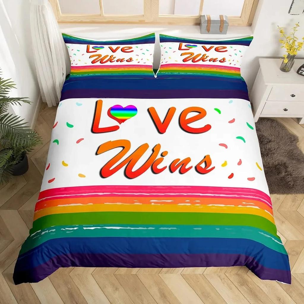 3D Print Lgbt Love Is Love Duvet Cover Set Rainbow Pride For Love Theme Romantic Comforter Bedding Set For Men Women