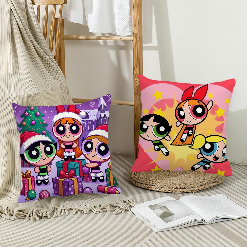 Cartoon P-P-Power-puffS Girls Pillow Case Home Cushion Cover Suitable For Office Sofa Car Suitable For All Seasons