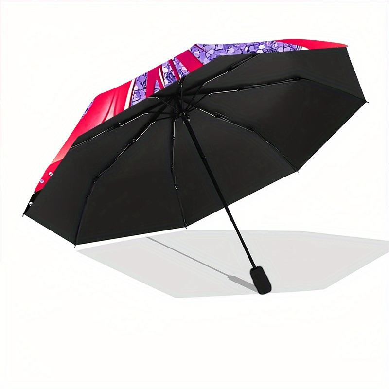 1pc Floral Sparkle Automatic Open/close Folding Compact Umbrella, 8-Rib Sturdy Canopy, Lightweight Portable, Commuting Use, Gift, Outdoor Umbrella, Tr