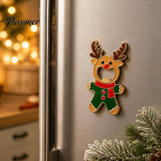 Holiday Home Ornaments Christmas Gingerbread Man Bottle Opener, Metal Refrigerator Magnet Beer Souvenir Gift Decorative Cap Remover for Kitchen Party