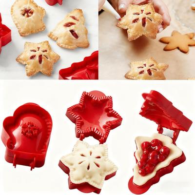 Moule à Tarte aux Biscuits de Noël Découpeurs en Plastique pour Motifs d'Arbre Flocon de Neige Moufles Mini Presse à Main pour Pâtisserie de Fêtes