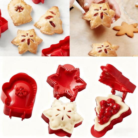 Christmas Cookie Pie Molds Plastic Cutters for Tree Snowflake Mittens Designs Mini Hand Pie Press for Holiday Baking