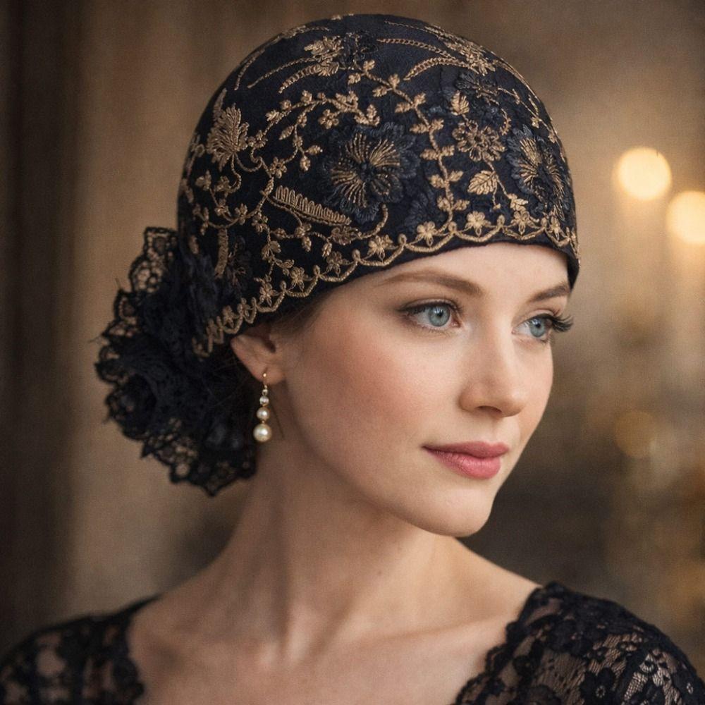 Full Coverage Headscarf Flower Embroidery Headband Cap Fashion Head Wrap Cap  Women Headwear