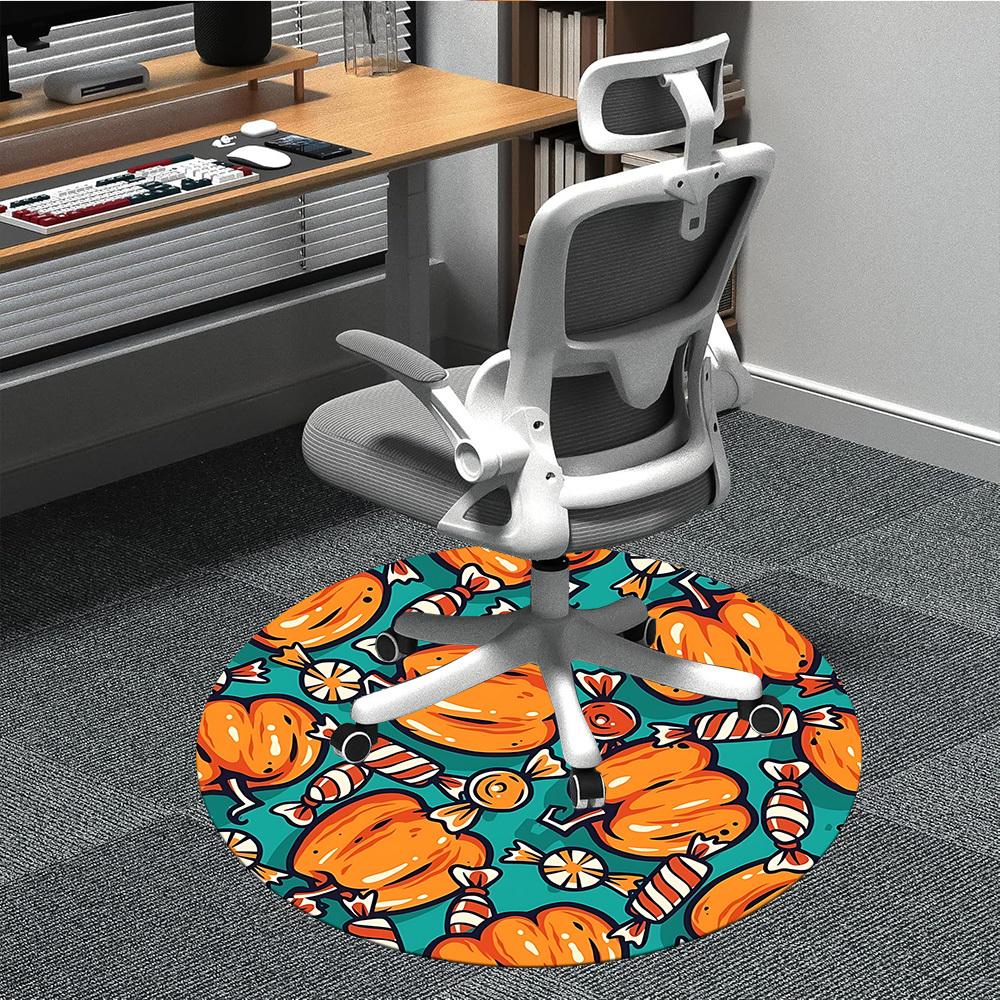 1pc Halloween Pumpkin Carpet, Round Non Slip Durable Large Size Office Carpet, Suitable for Office