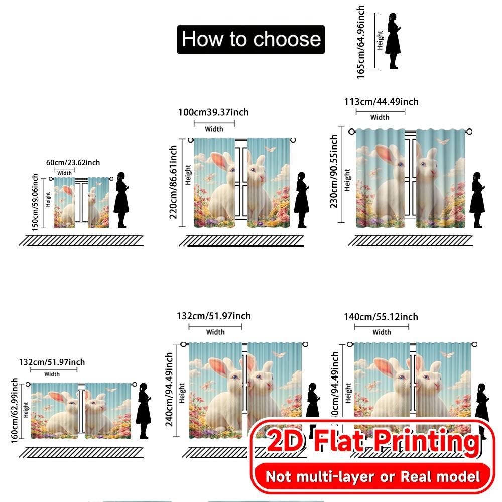 Set Of 2 Flat Printing Curtains Without Rod Easter Bunnies Bloom Festival Chic Print Durable Polyester Curtain
