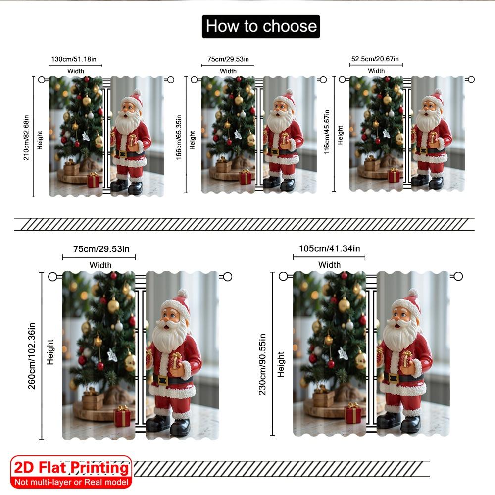 2pcs 2D Flat Printing Christmas Curtain Cute Santa Claus Gifts Christmas Polyester Fabric Without Electricity Party & Holiday